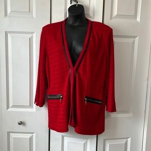 Misook Red Lightweight knit blazer with leather accents